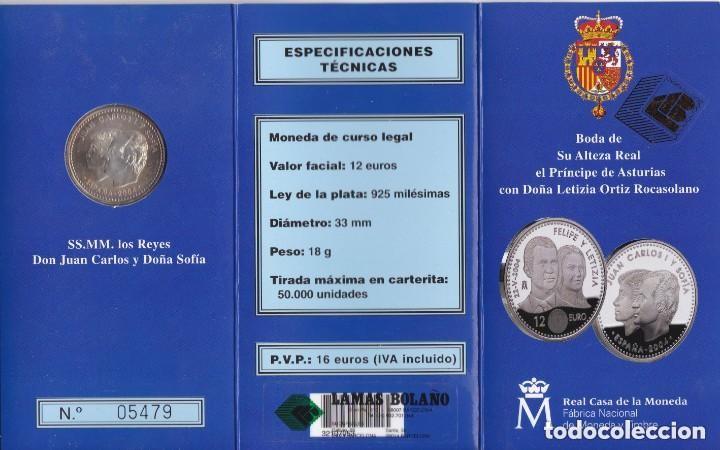 Euros: CARTERA CARTERITA FNMT MONEDA BODA REAL PRINCIPE FELIPE DO&Ntilde;A LETIZIA FNMT 12 EUROS PLATA