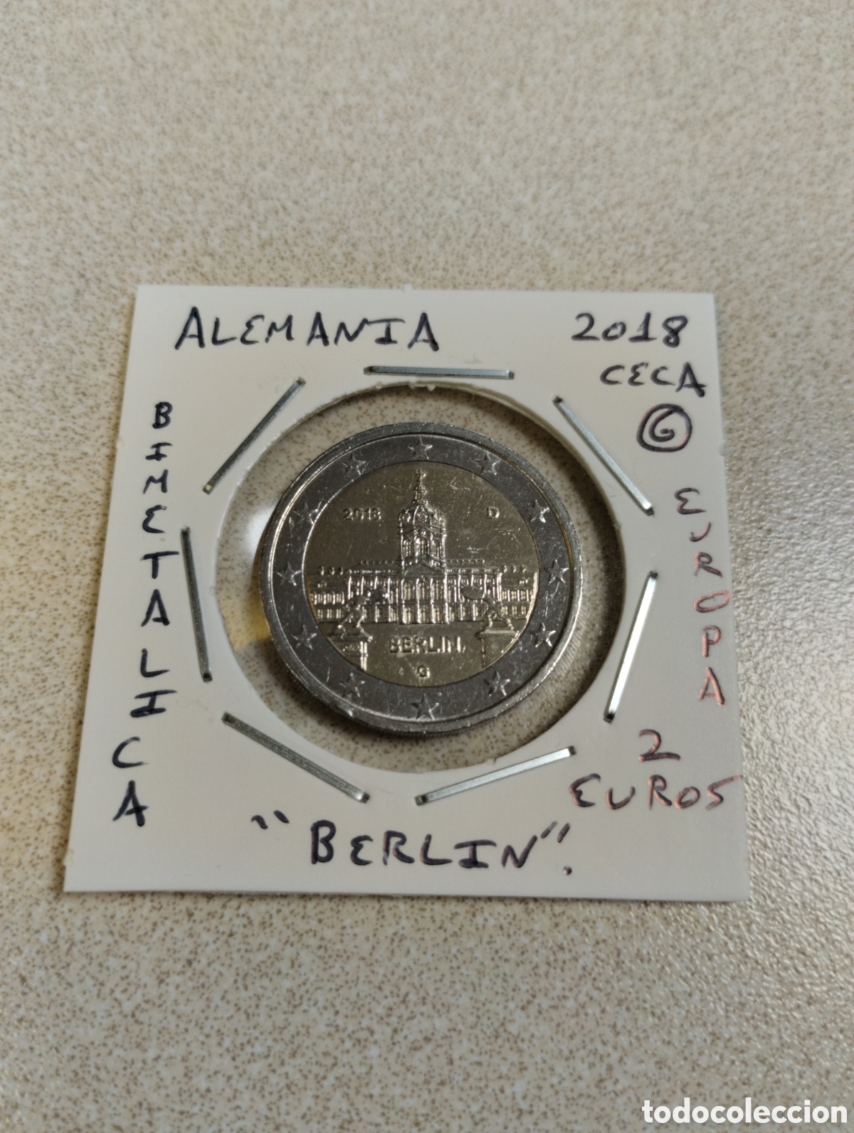 Euros: Moneda 2 euros Alemania a&ntilde;o 2018 ceca G Berl&iacute;n mbc encartonada