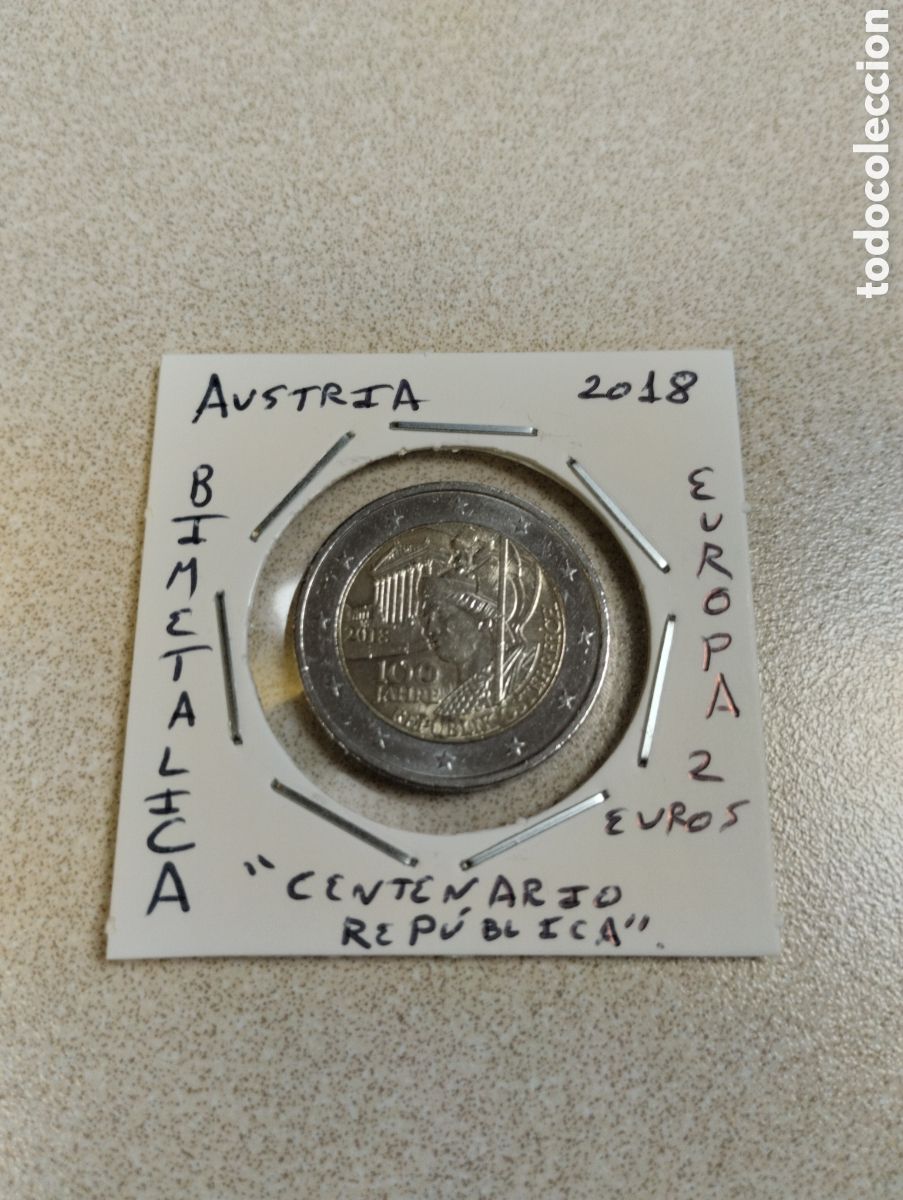 Euros: Moneda 2 euros Austria a&ntilde;o 2018 centenario republica mbc encartonada