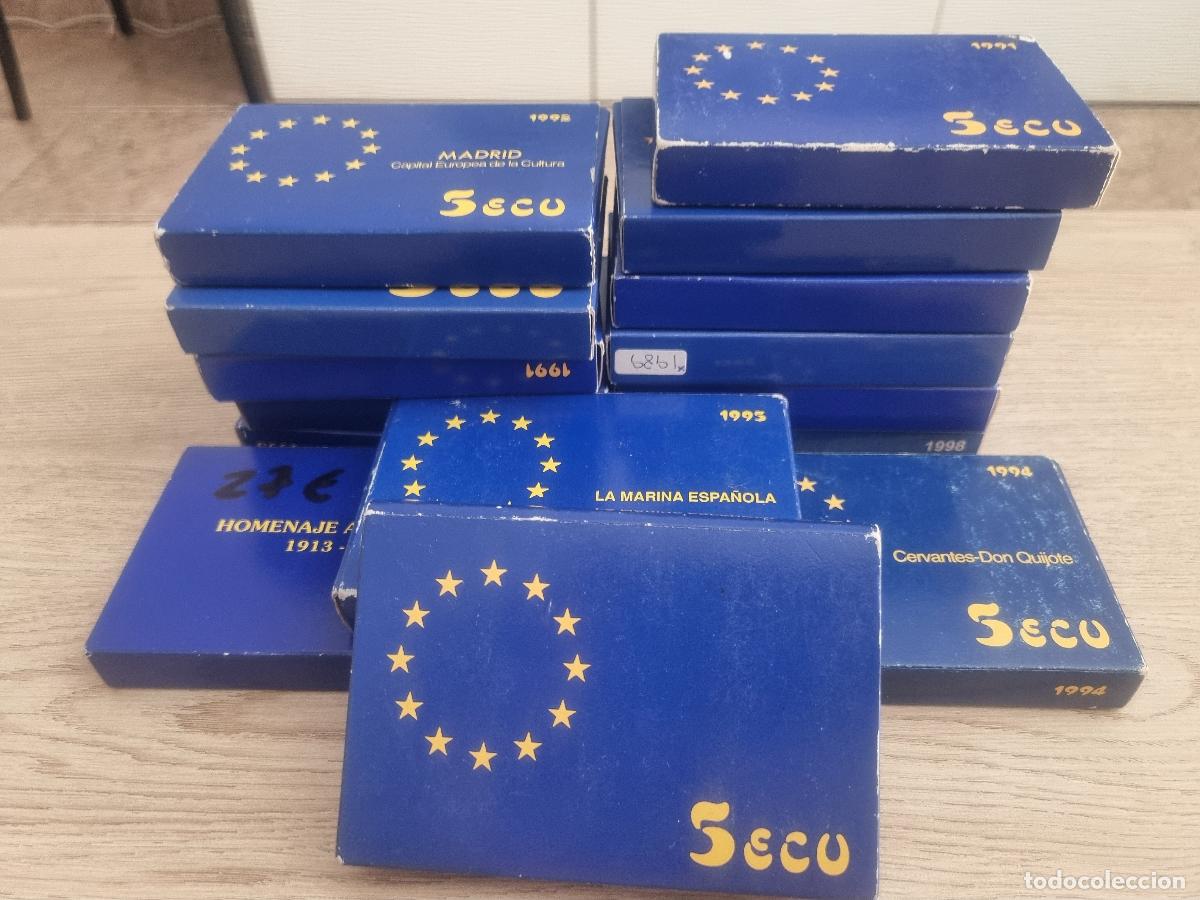 Euros: 1 MONEDA 5 ECU ESPA&Ntilde;A PLATA 1 ONZA DE PLATA PURA PESA 33,62 GR ESTUCHE Y GARANTIA ORIGINAL