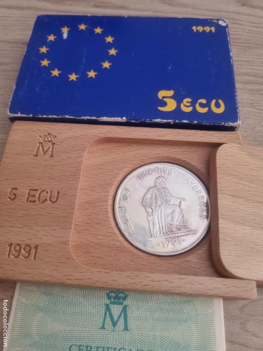 Euros: MONEDA 5 ECU 1991 PLATA 1 ONZA DE PLATA PURA PESA 33,62 GR ESTUCHE Y GARANTIA ORIGINAL T