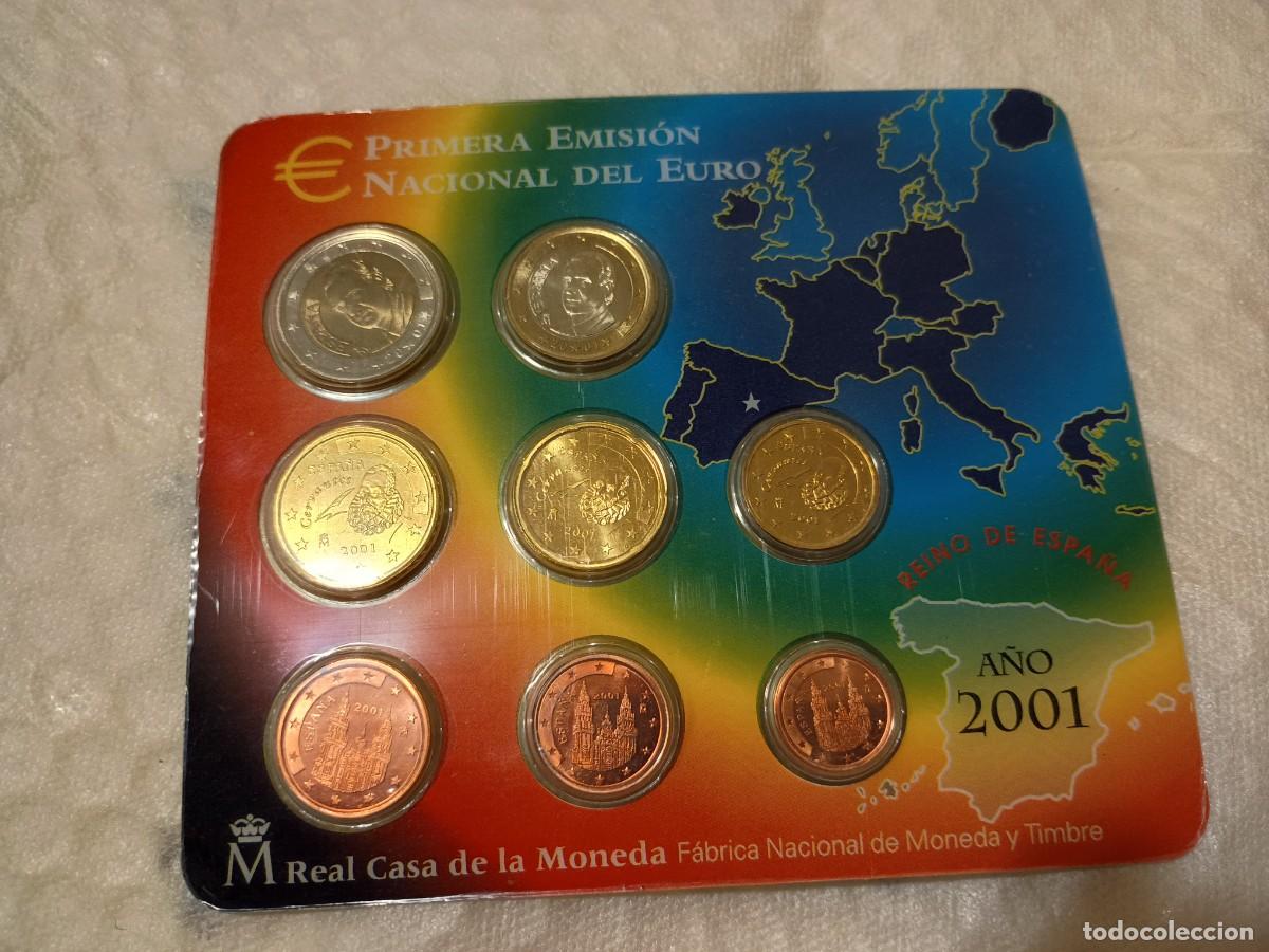 Euros: Espa&ntilde;a a&ntilde;o 2001 Euroset 1 c&eacute;ntimo a 2 euros &euro; 8 monedas FNMT