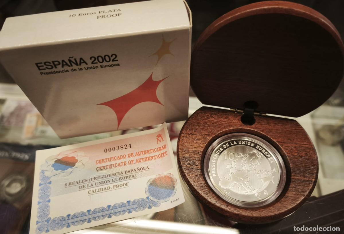 Euros: Espa&ntilde;a estuche 10 Euros Presidencia espa&ntilde;ola 2002 Km 1048 Plata Proof