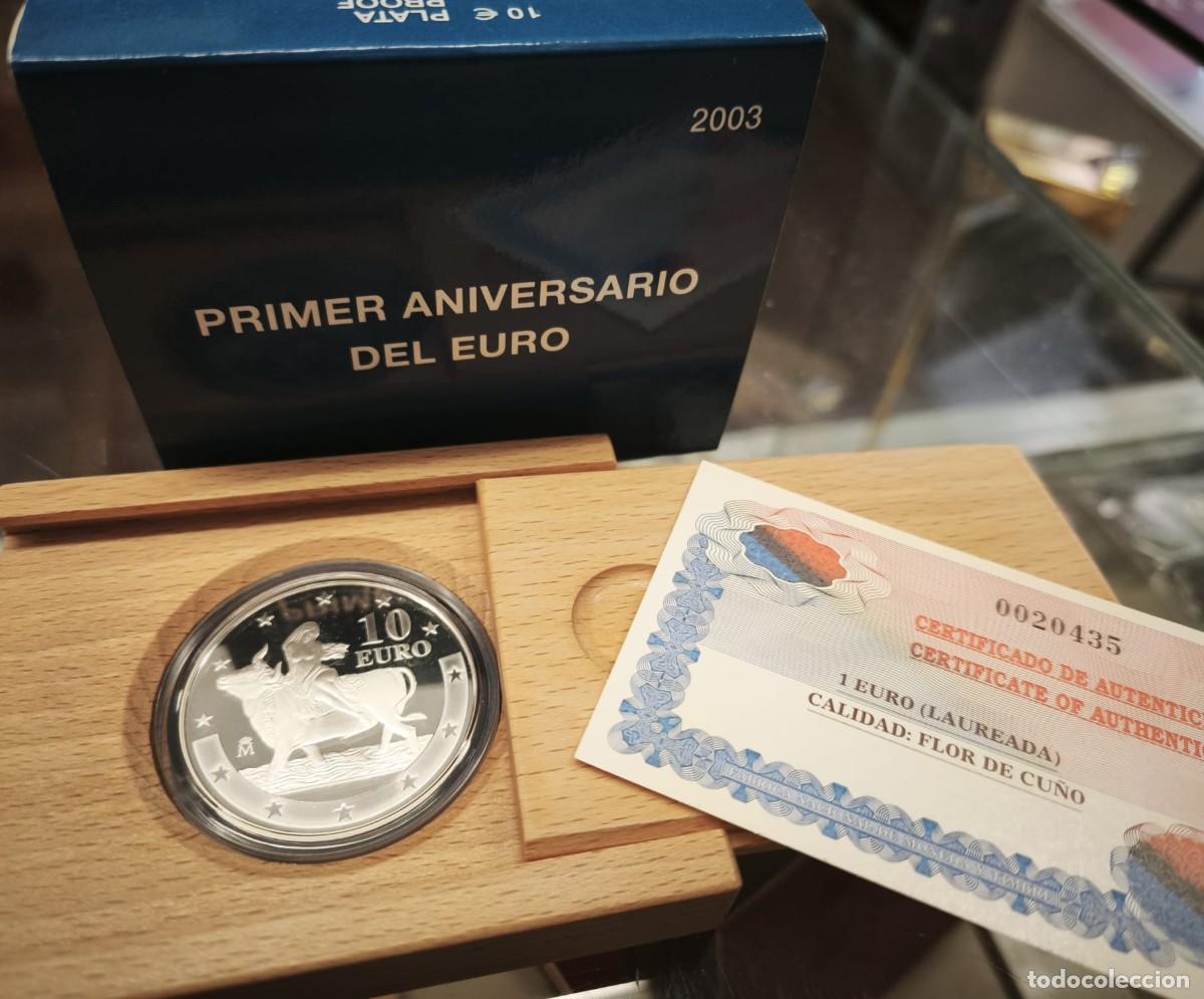 Euros: Espa&ntilde;a estuche 10 Euros Acu&ntilde;aci&oacute;n del euro 2003 Km 1092 Plata Proof