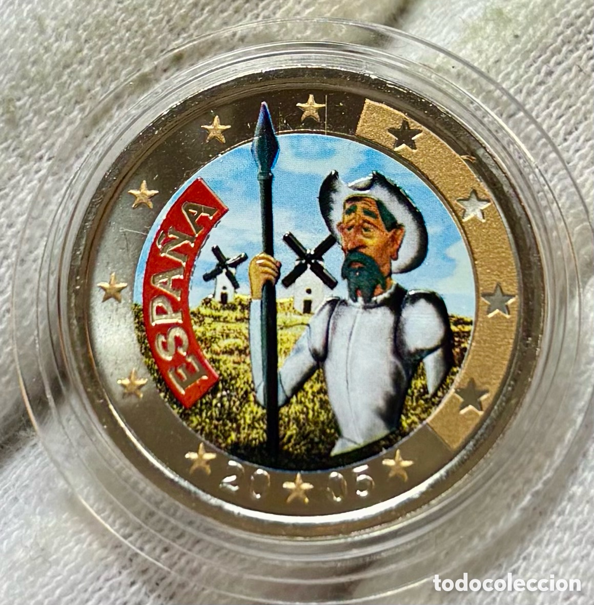 Euros: Moneda 2 Euros 2005 SC Quijote. Conmemorativa Coloreada &euro; Euro Color. Espa&ntilde;a
