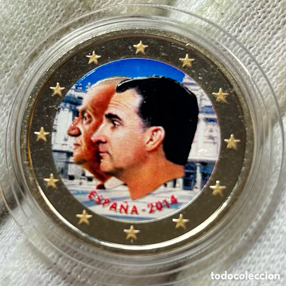 Euros: Moneda 2 Euros 2014 SC Coloreada Juan Carlos I Felipe VI Euro &euro; Color Conmemorativa Espa&ntilde;a