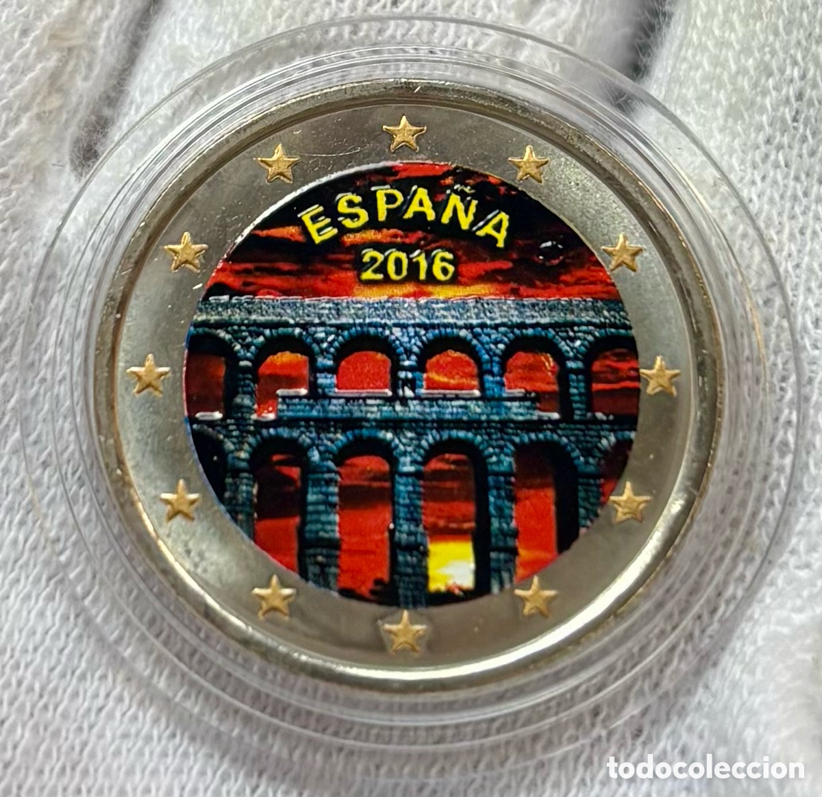 Euros: Moneda 2 Euros 2016 SC Coloreada. Acueducto Segovia Euro &euro; Conmemorativa Color Espa&ntilde;a
