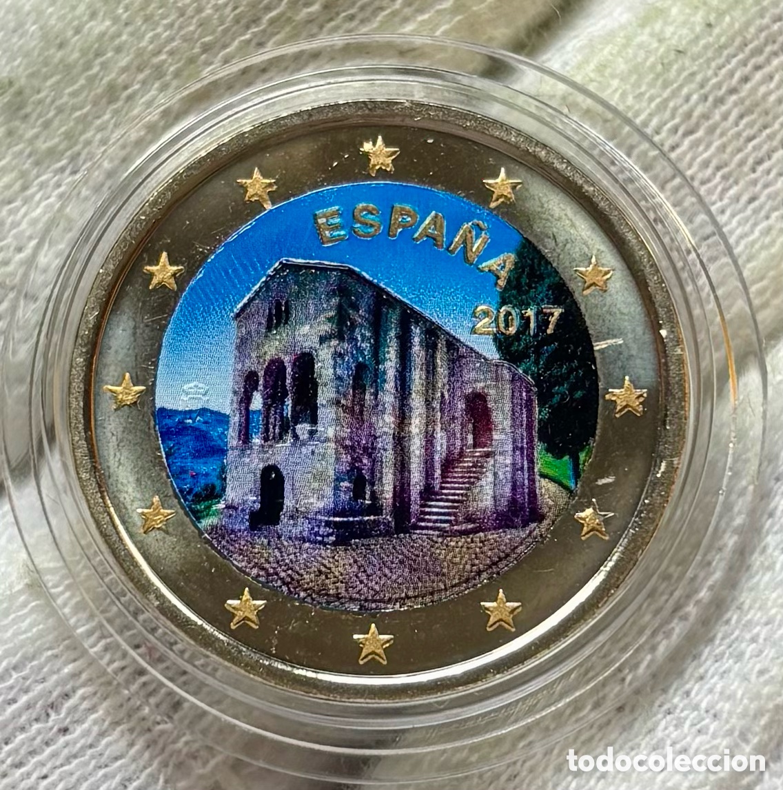 Euros: Moneda 2 Euros 2017 SC Coloreada St Maria del Naranco Asturias Euro &euro; Color Conmemorativa Espa&ntilde;a
