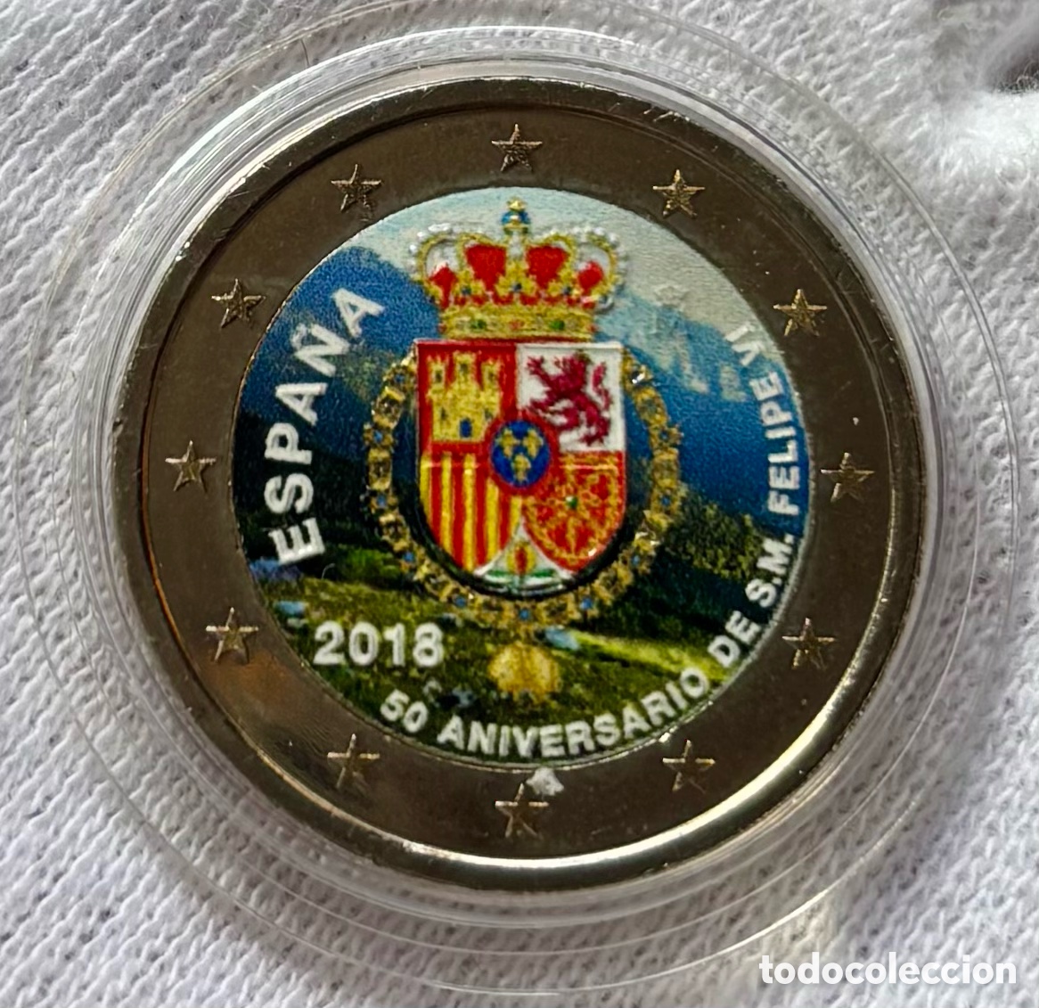 Euros: Moneda 2 Euros 2018 SC Coloreada 50 Aniv Felipe VI. Euro &euro; Conmorativa Color. Espa&ntilde;a