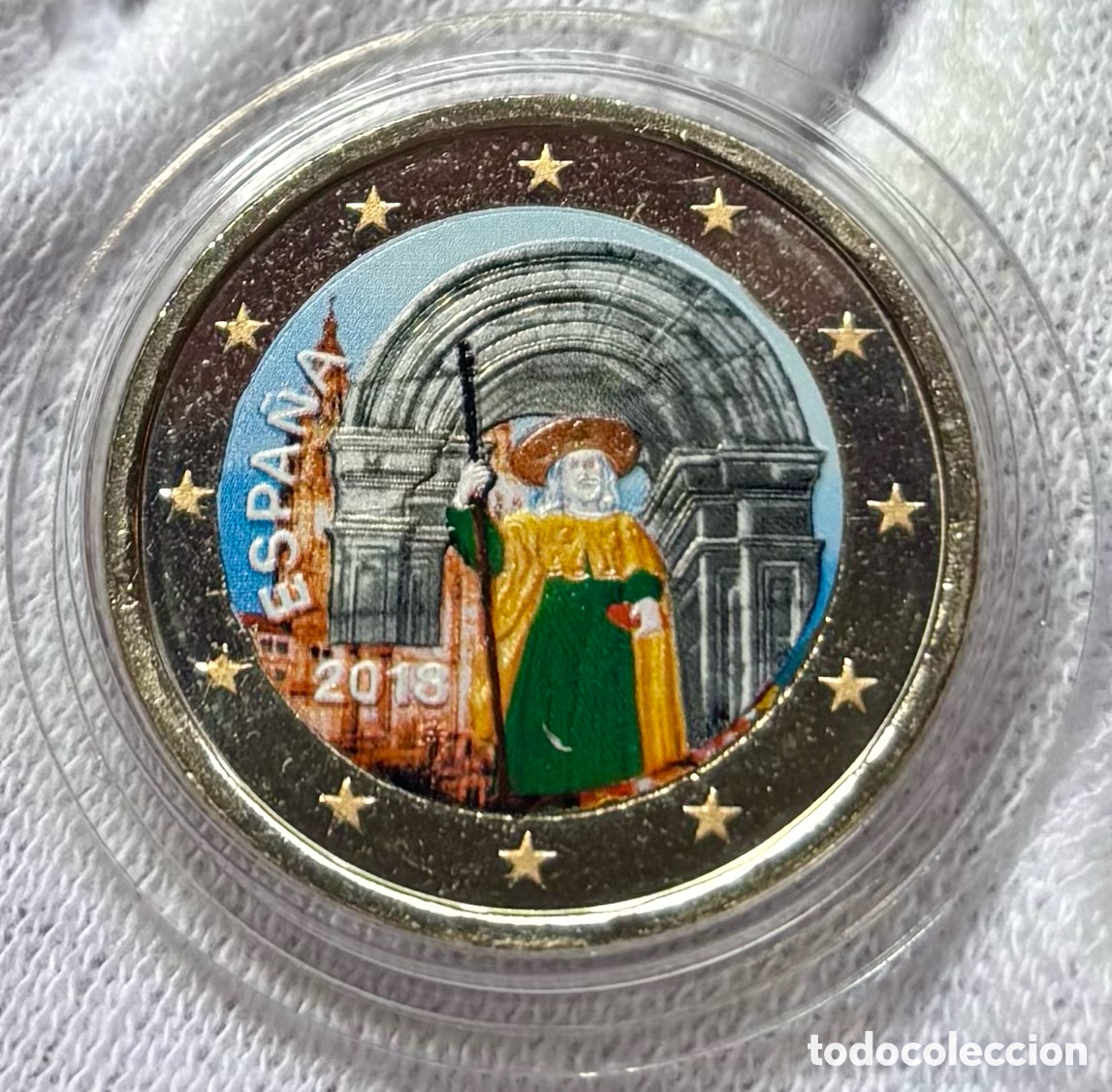 Euros: Moneda 2 Euros 2018 SC Coloreada Santiago de Compostela Euro &euro; Conmemorativa Color Espa&ntilde;a