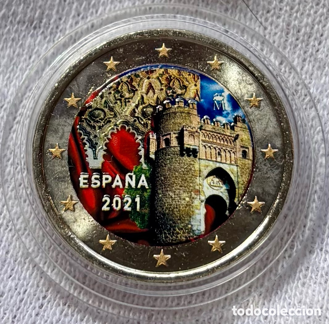 Euros: Moneda 2 Euros 2021 SC Coloreada Toledo. Euro &euro; Conmemorativa Color Espa&ntilde;a