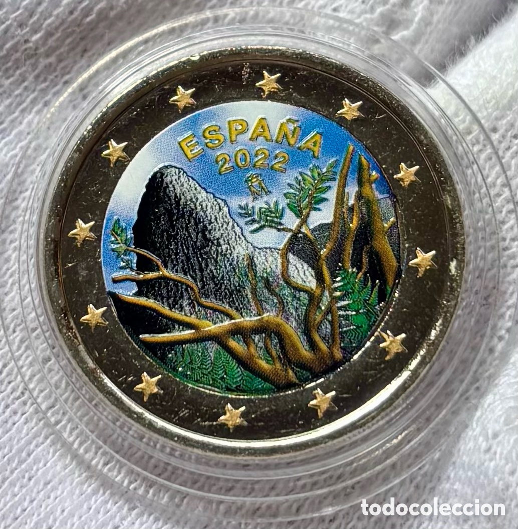 Euros: Moneda 2 Euros 2022 SC Coloreada Garajonay . Euro &euro; Conmemorativa Color 1. Espa&ntilde;a