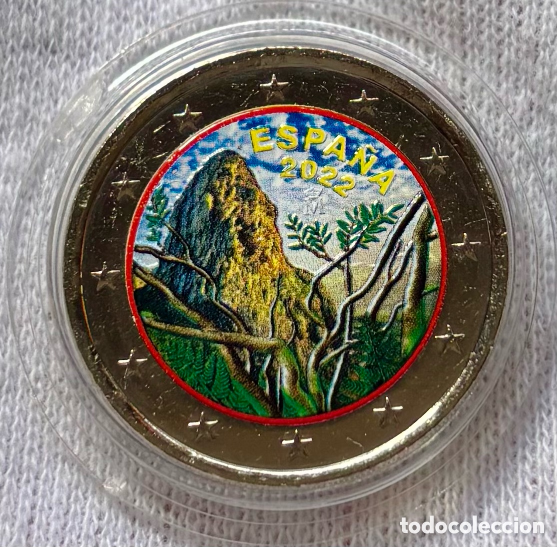 Euros: Moneda 2 Euros 2022 SC Coloreada Garajonay. Euro &euro; Conmemorativa Color 2. Espa&ntilde;a