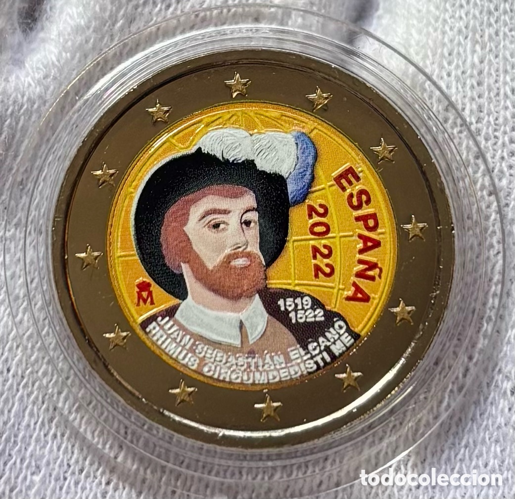 Euros: Moneda 2 Euros 2022 SC Juan Sebasti&aacute;n Elcano Euro &euro; Color Conmemorativa Espa&ntilde;a