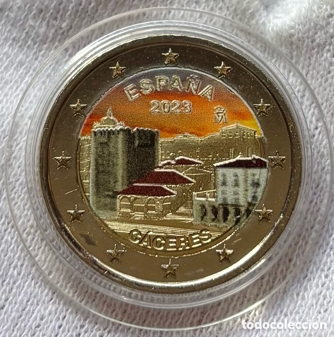 Euros: Moneda 2 Euros 2023 SC C&aacute;ceres Coloreada. Euro &euro; Color 1. Conmemorativa Espa&ntilde;a