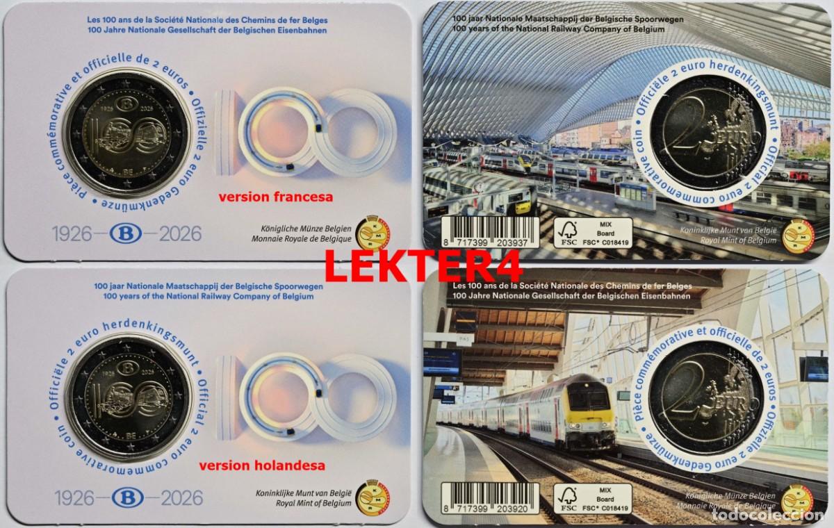 Euros: BELGICA 2 x 2 E.2026 COINCARDS- 100 A FERROCARRILES ESTATALES, FR y HOL