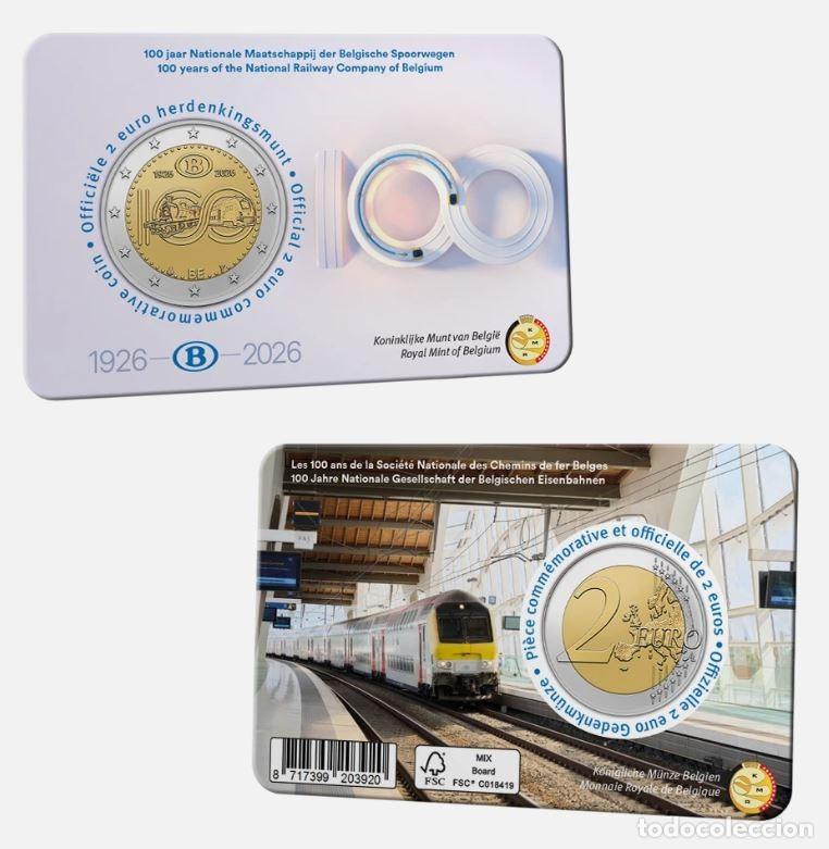 Euros: BELGICA 2 E. 2026 - COINCARD - 100 A&Ntilde;OS FERROCARRILES ESTATALES -