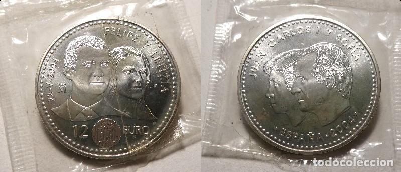 Euros: Moneda de 12 euros del 2004 de plata ,Boda del Pr&iacute;ncipe Felipe y Letizia, en su blister
