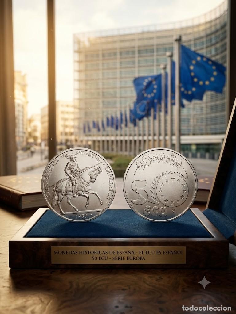 Euros: Moneda plata 5 Ecu Espa&ntilde;a 1989 Carlos V