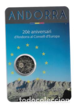 Euros: ANDORRA 2014. COINCARD DE 2 &euro; DEL 20 ANIVERSARIO DE ANDORRA EN EL CONSEJO DE EUROPA.