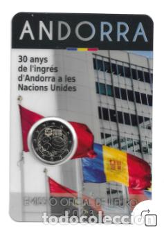 Euros: ANDORRA 2023. COINCARD DE 2 &euro; DE LOS 30 A&Ntilde;OS DEL INGRESO DE ANDORRA EN LA NACIONES UNIDAS.