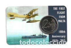 Euros: MALTA 2015. COINCARD DE 2 &euro; DEDICADO AL PRIMER VUELO.