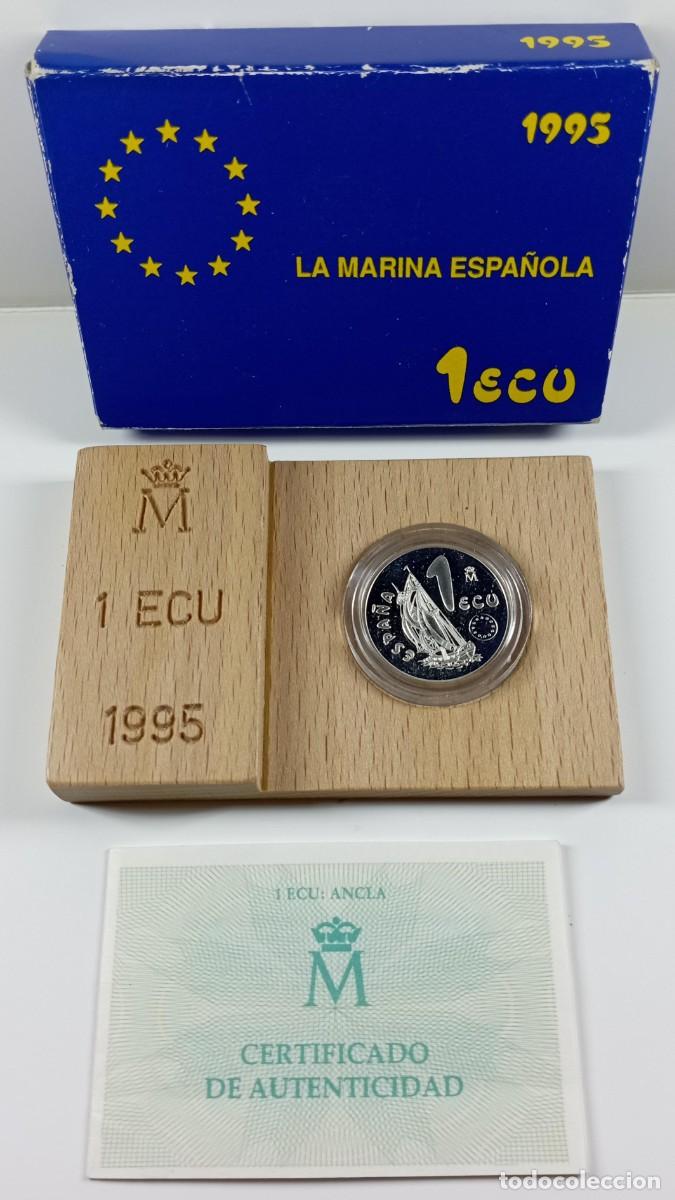 Euros: Moneda de Espa&ntilde;a 1 ecu de 1995 La Marina Espa&ntilde;ola, de plata (con estuche)