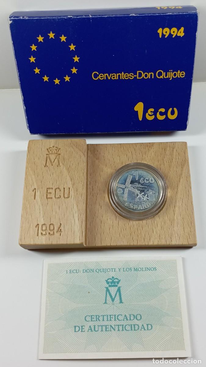 Euros: Moneda de Espa&ntilde;a 1 ecu de 1994 Cervantes-Don Quijote de plata (con estuche)