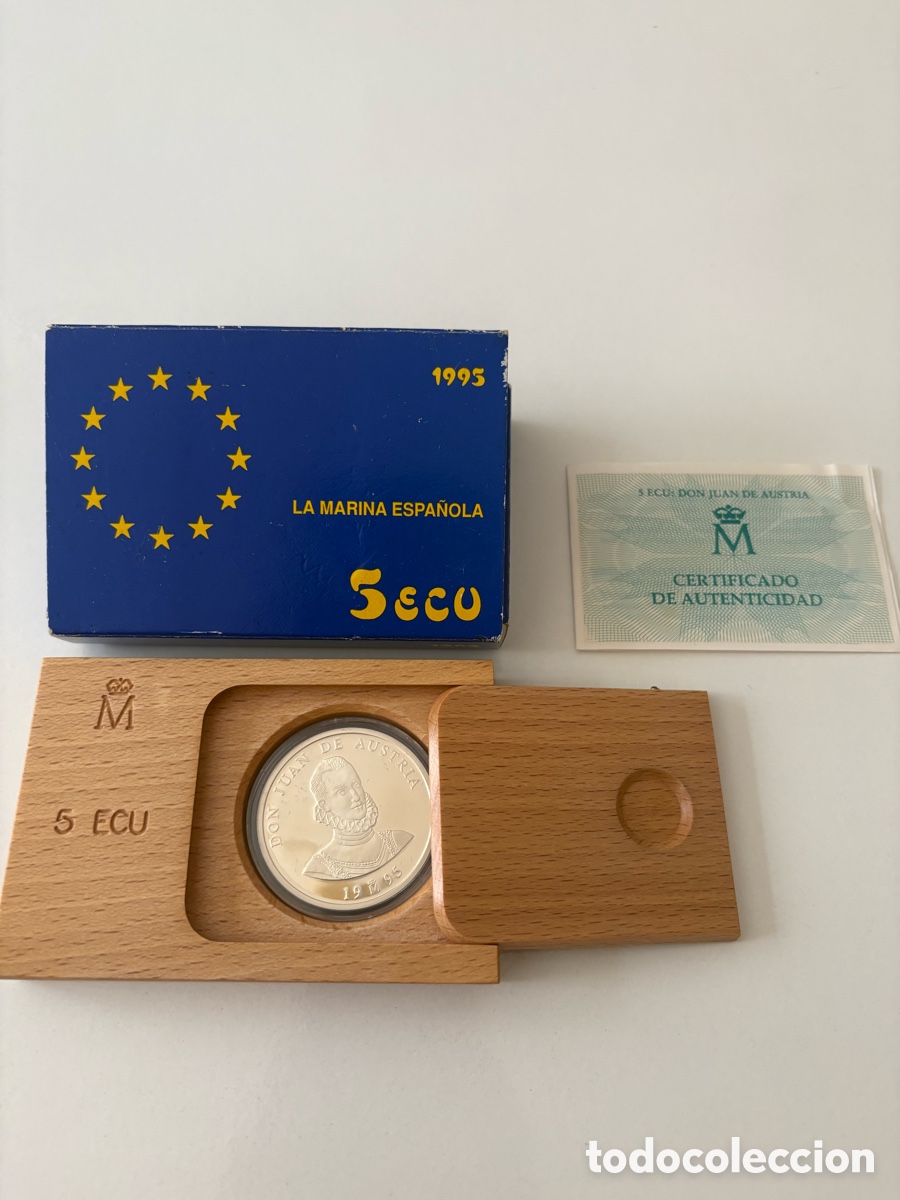 Euros: LOTE 2 MONEDAS 5 ECU PLATA FNMT ESPA&Ntilde;A 1993 Y 1995. ESTUCHES MADERA Y CERTIFICADOS. PROOF