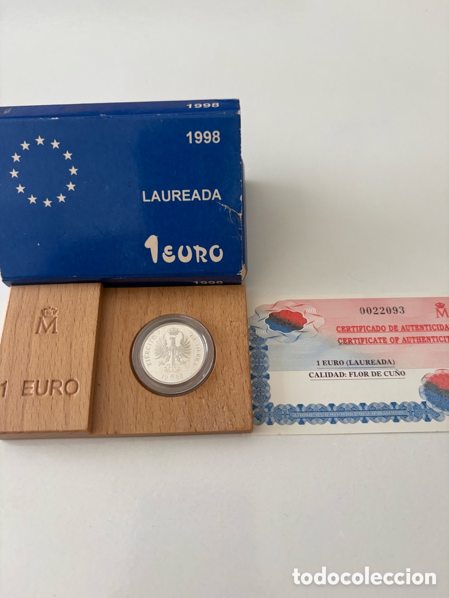 Euros: Lote 1 Euro 1998 Laureada + 1 ECU 1989 Plata FNMT Completos FDC