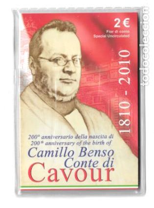 Euros: ITALIA 2010. COINCARD DE 2 &euro; DEDICADO AL 200 ANIVERSARIO DEL NACIMIENTO DEL CONDE CAVOUR. 1810-2010.