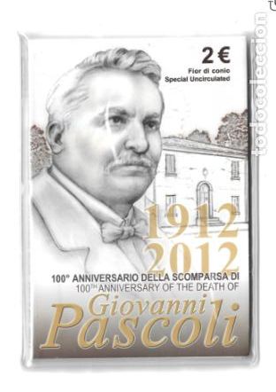 Euros: ITALIA 2012. COINCARD DE 2 &euro; DEDICADO AL 100 ANIVERSARIO DE LA MUERTE DE G. PASCOLI. 1912 - 2012.
