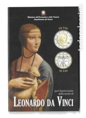 Euros: ITALIA 2019. COINCARD DE 2 MONEDAS DE 2 &euro; DEDICADO A LEONARDO DA VINCI.