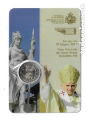 Euros: SAN MARINO 2011. VISITA PASTORAL DEL SANTO PADRE 9 DE JUNIO DE 2011. CON MONEDA DE 2 &euro; DE 2011.