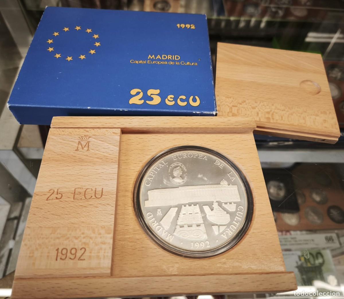 Euros: Espa&ntilde;a estuche Cincuent&iacute;n 25 Ecu Palacio Real 1992 Plata Proof