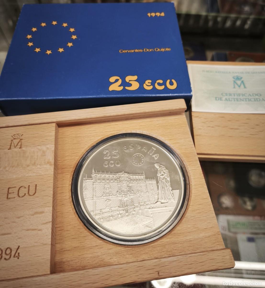 Euros: Espa&ntilde;a estuche Cincuent&iacute;n 25 Ecu Miguel de Cervantes - El Quijote 1994 Plata Proof