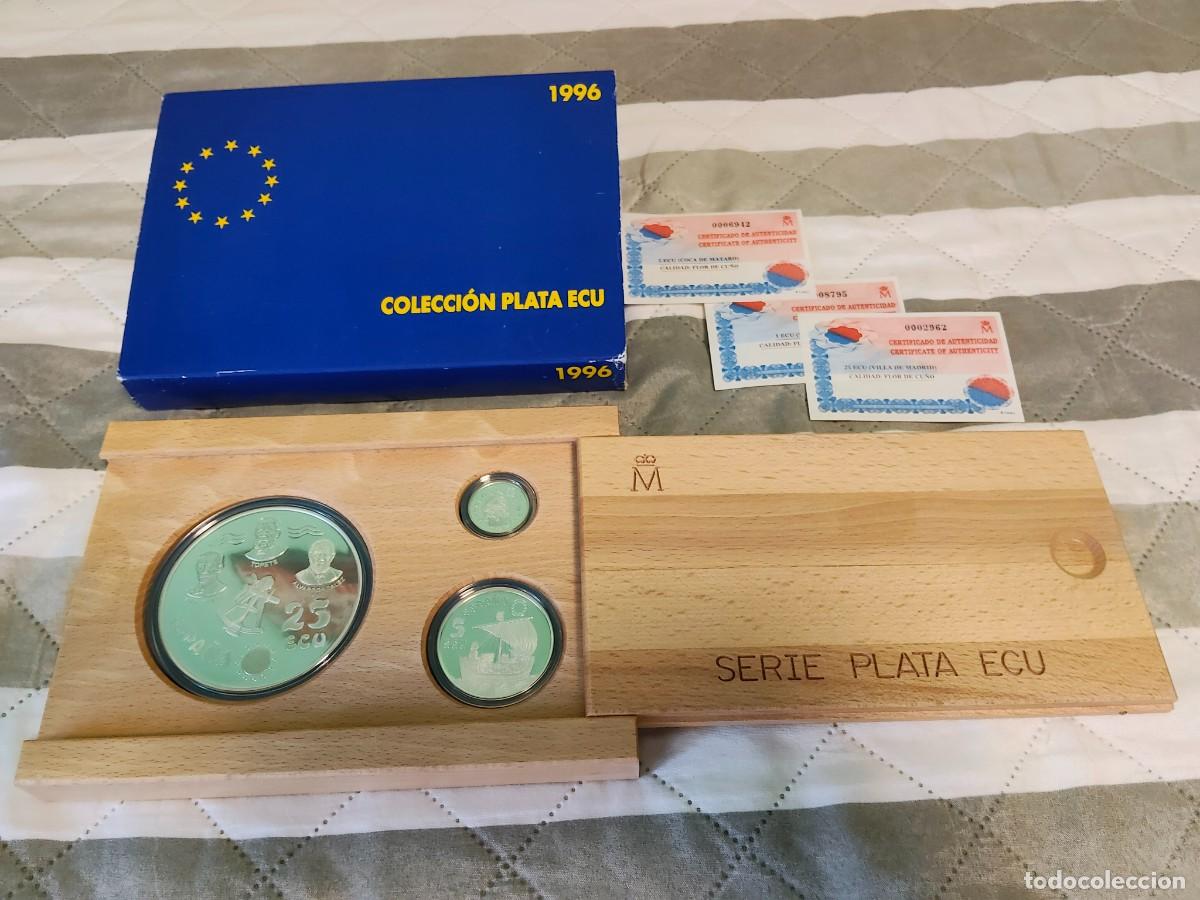 Euros: Espa&ntilde;a serie ECUS a&ntilde;o 1996. Serie completa 3 valores PLATA. Homenaje Marina Espa&ntilde;ola