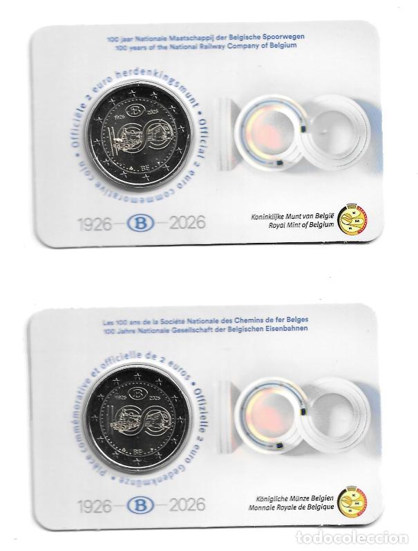 Euros: BELGICA 2026. COINCARD DE 2 &euro; DEDICADO A LOS 100 A&Ntilde;OS DE LOS FERROCARRILES. V. ALEMANA Y FRANCESA.