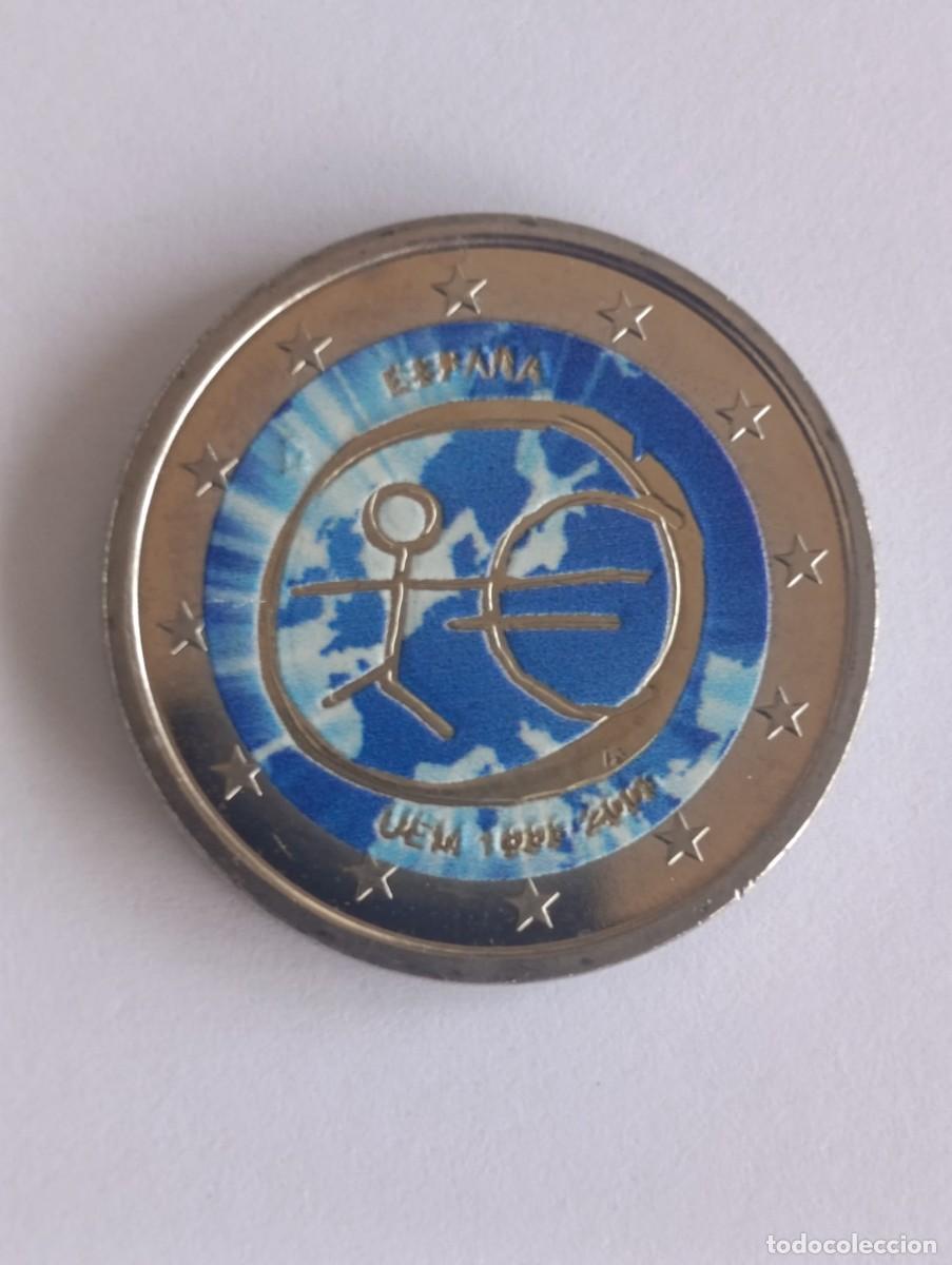Euros: Moneda 2 Euros Espa&ntilde;a 2009 Coloreada Emisi&oacute;n Conmemorativa 10&ordm; Aniversario de la Uni&oacute;n Monetaria Eur