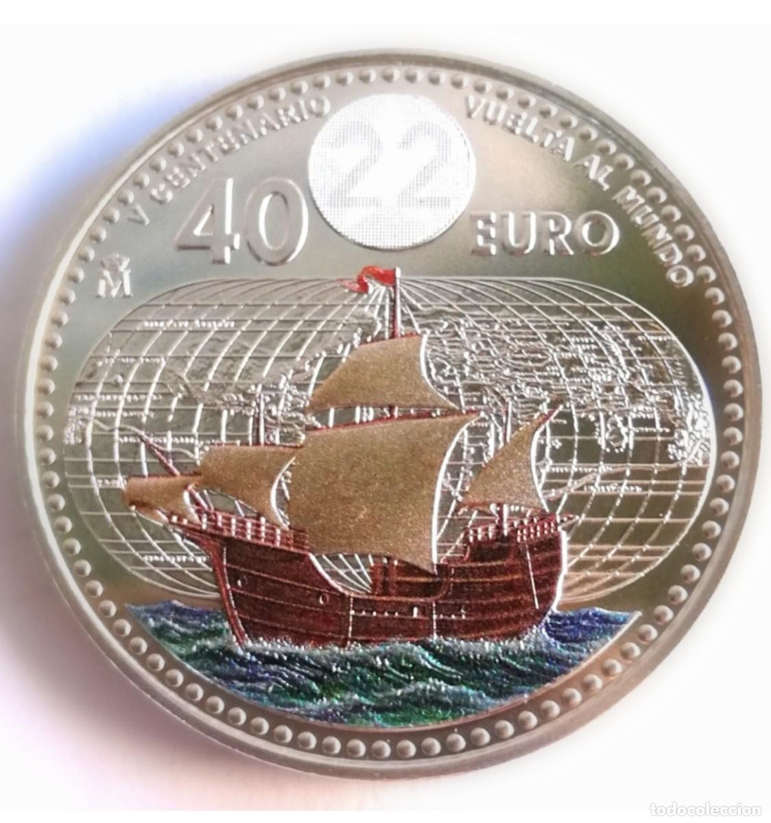 Euros: Moneda plata 40 euros de la FNMT &rdquo;Vuelta al mundo&rdquo; 2022