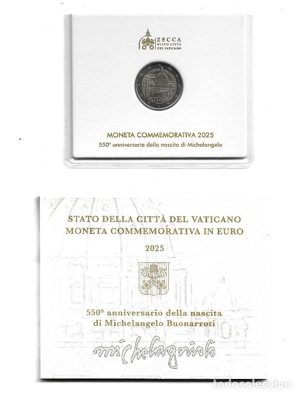 Euros: VATICANO 2025. CARTERA, COINCARD DE 2 &euro; DEL 550 ANIVERSARIO DEL NACIMIENTO DE MIGUEL ANGEL.