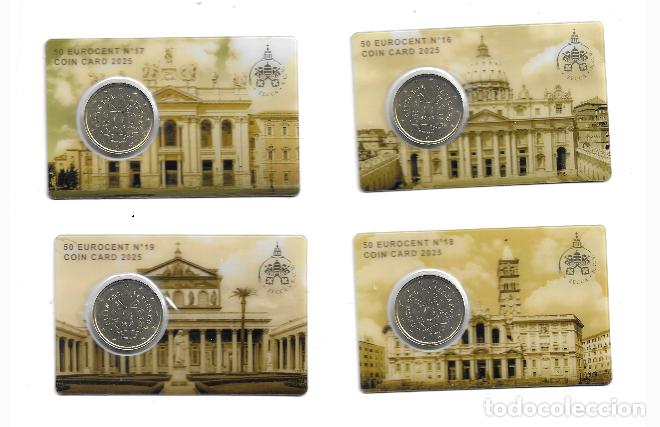 Euros: VATICANO 2025. LOS 4 COINCARD DE 50 CENTIMOS N&ordm; 16, 17, 18 Y 19.