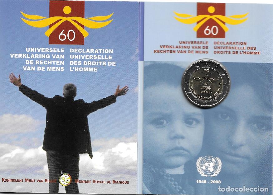 Euros: BELGICA 2008. CARTERA, COINCARD DE LA DECLARACION DE LOS DERECHOS HUMANOS.
