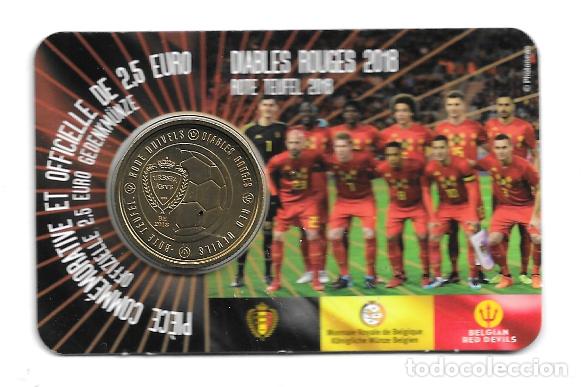 Euros: BELGICA 2018. COINCARD DE 2 1/2 &euro; DE LOS DIABLOS ROJOS. VERSION ALEMANA.