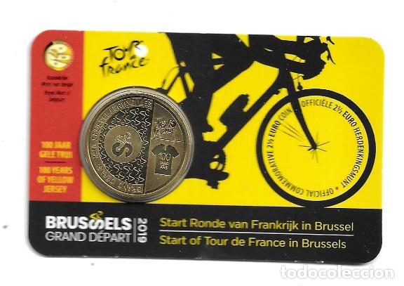 Euros: BELGICA 2019. COINCARD DE 2 1/2 &euro; DE LA SALIDA DEL TOUR DE BRUXELAS. 100 A&Ntilde;OS DEL MAILLOT AMARILLO.