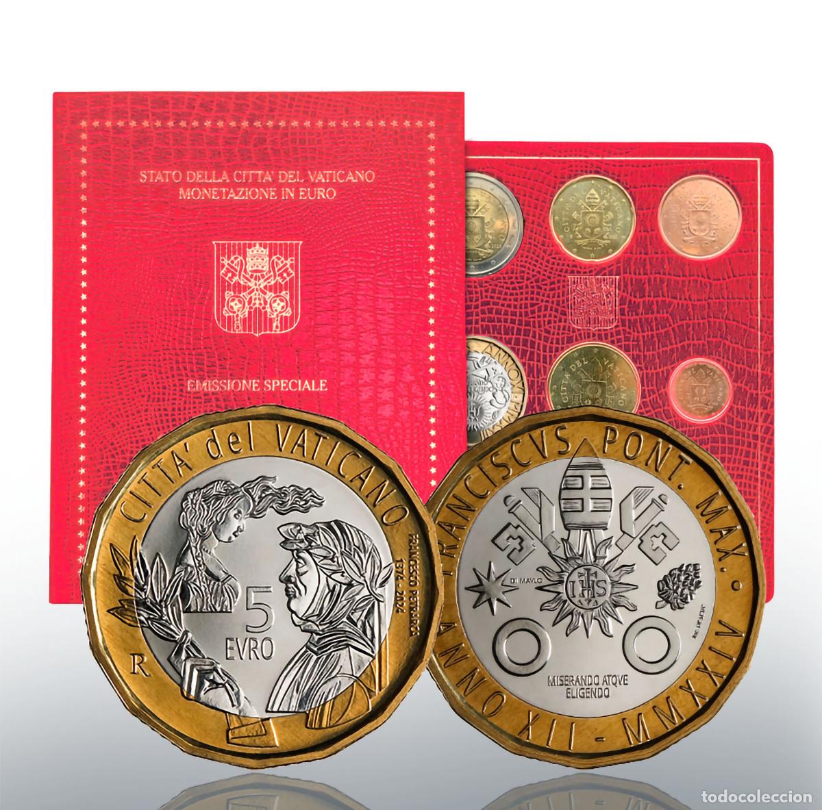 Euros: VATICANO 2024. CARTERA, EUROSET CON 8 VALORES DE 1 c A 2 &euro; + MONEDA DE 5 &euro; BIMETALICA.