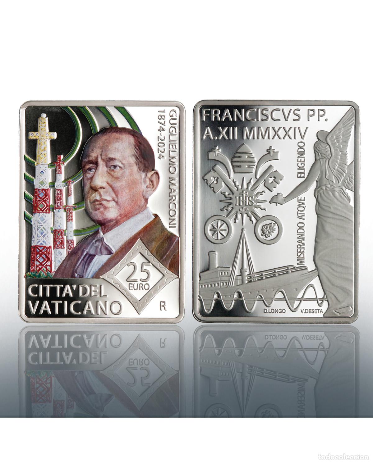 Euros: VATICANO 2024. MONEDA DE 25 EUROS DE PLATA A COLOR DE LOS 150 A&Ntilde;OS NACIMIENTO DE GUGLIELMO MARCONI.
