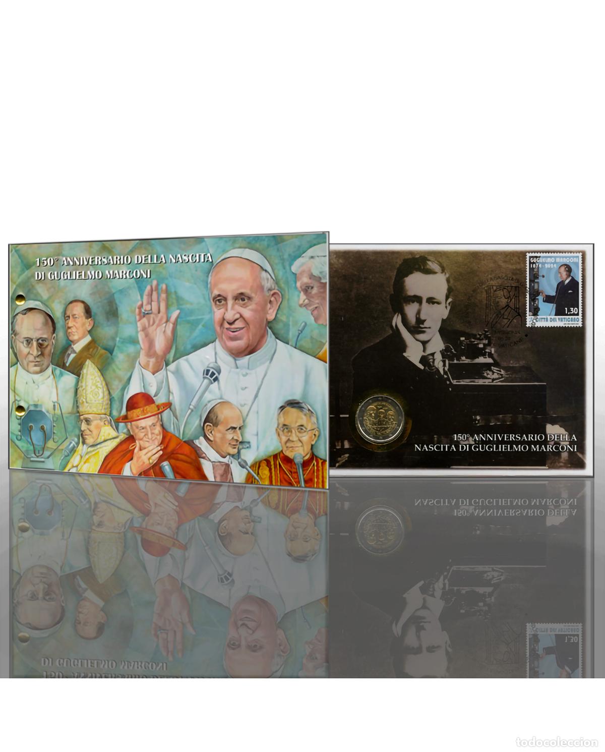 Euros: VATICANO 2024. BUSTA FILATELICO NUMISMATICO DEL 150 ANIV. NACIMIENTO DE GUGLIELMO MARCONI..