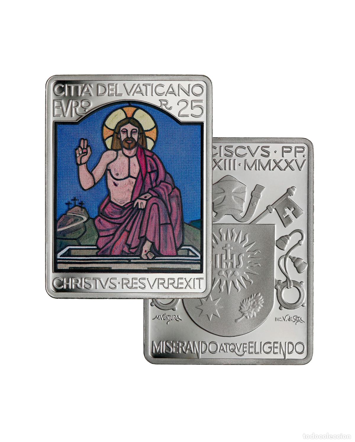 Euros: VATICANO 2025. MONEDA DE 25 EUROS DE PLATA A COLOR DE LA PASCUA DE RESURRECCION.