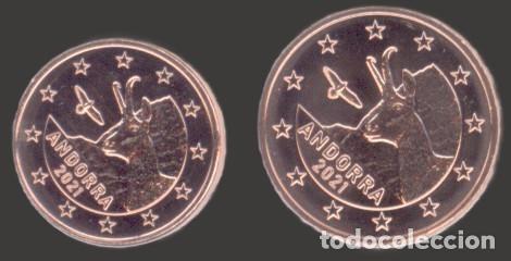 Euros: Andorra 1 Cent and 2 Cent 2021 Uncirculated UNC